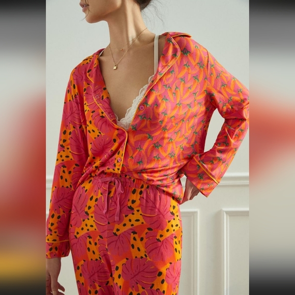 Womens Farm Rio Sleepwear | Farm Rio Spotted Bananas Pajama Set MEDIUM PINK sz S - Picture 3 of 16